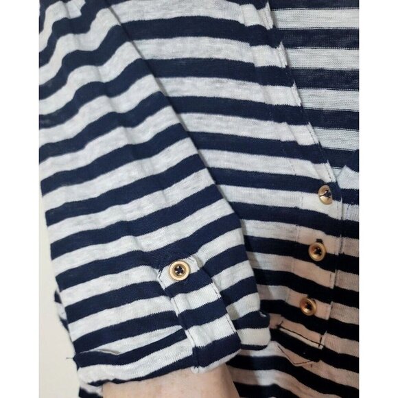 Chicos Womens sz 3 Linen Knit Shirt Polo Black White Stripe buttons collar - Picture 11 of 11